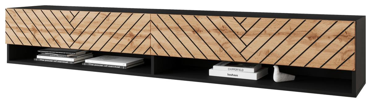 Lowboard A180 inkl. Beleuchtung - Eiche Wotan/Schwarz, Basics, Holzwerkstoff (180/30/31cm) - P & B