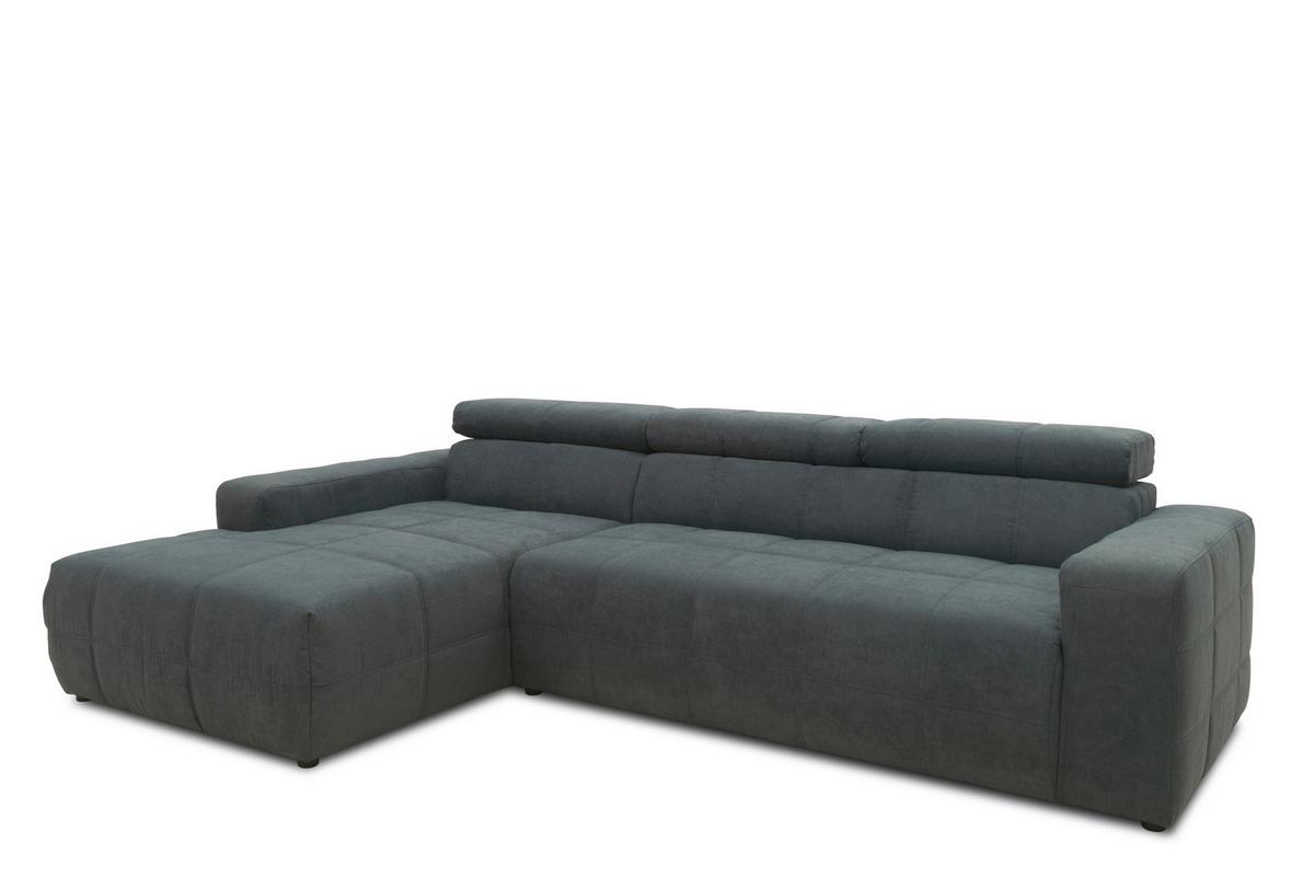 Ecksofa + Kopfteilfunktion Brandon Dunkelgrau Mikrofaser - Dunkelgrau/Schwarz, Design, Textil (175/285cm) - MID.YOU