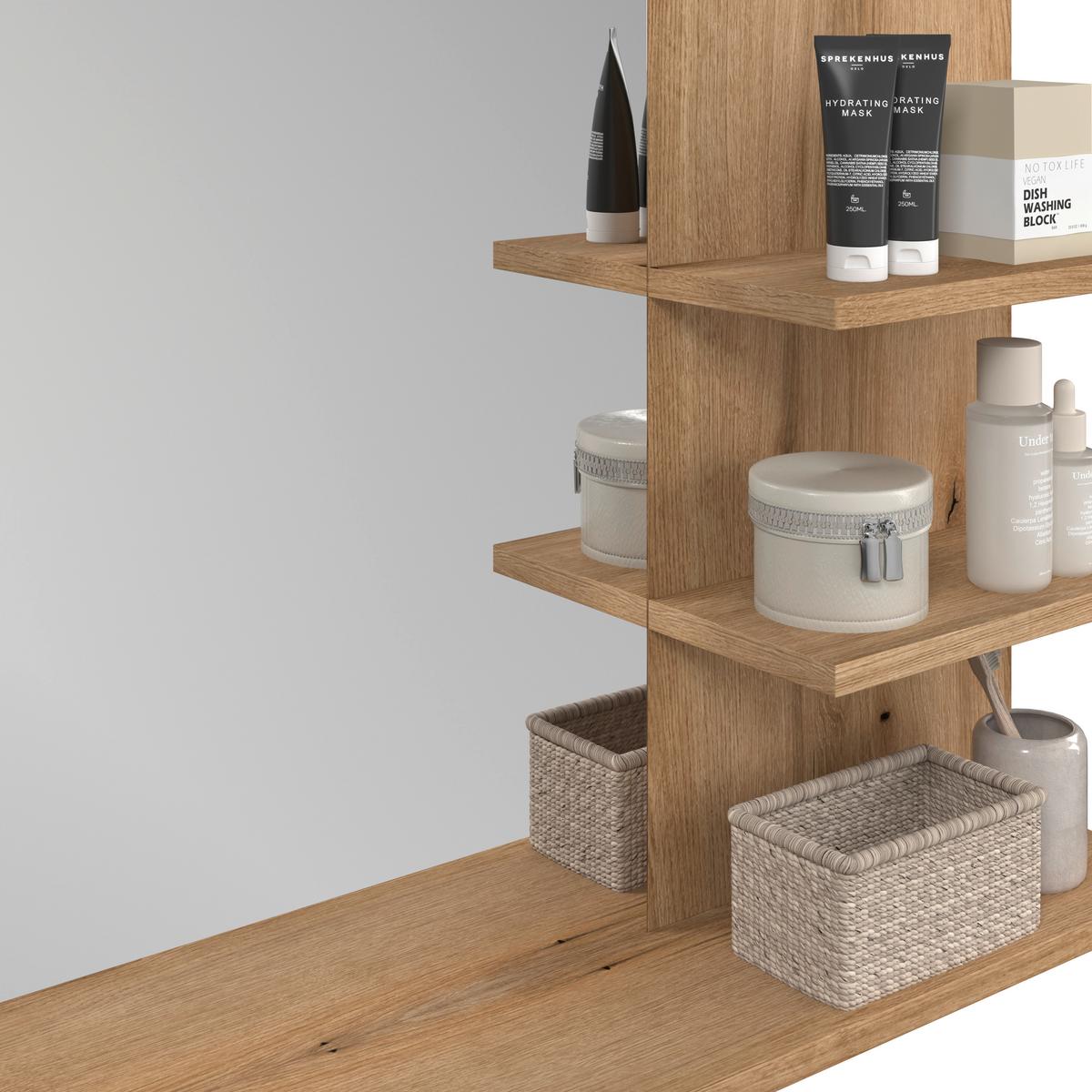 Badezimmerspiegel Cotia BxHxT: 135x70x20 cm, mit Ablagen - Eichefarben/Anthrazit, MODERN, Glas/Holzwerkstoff (135/70/20cm) - James Wood