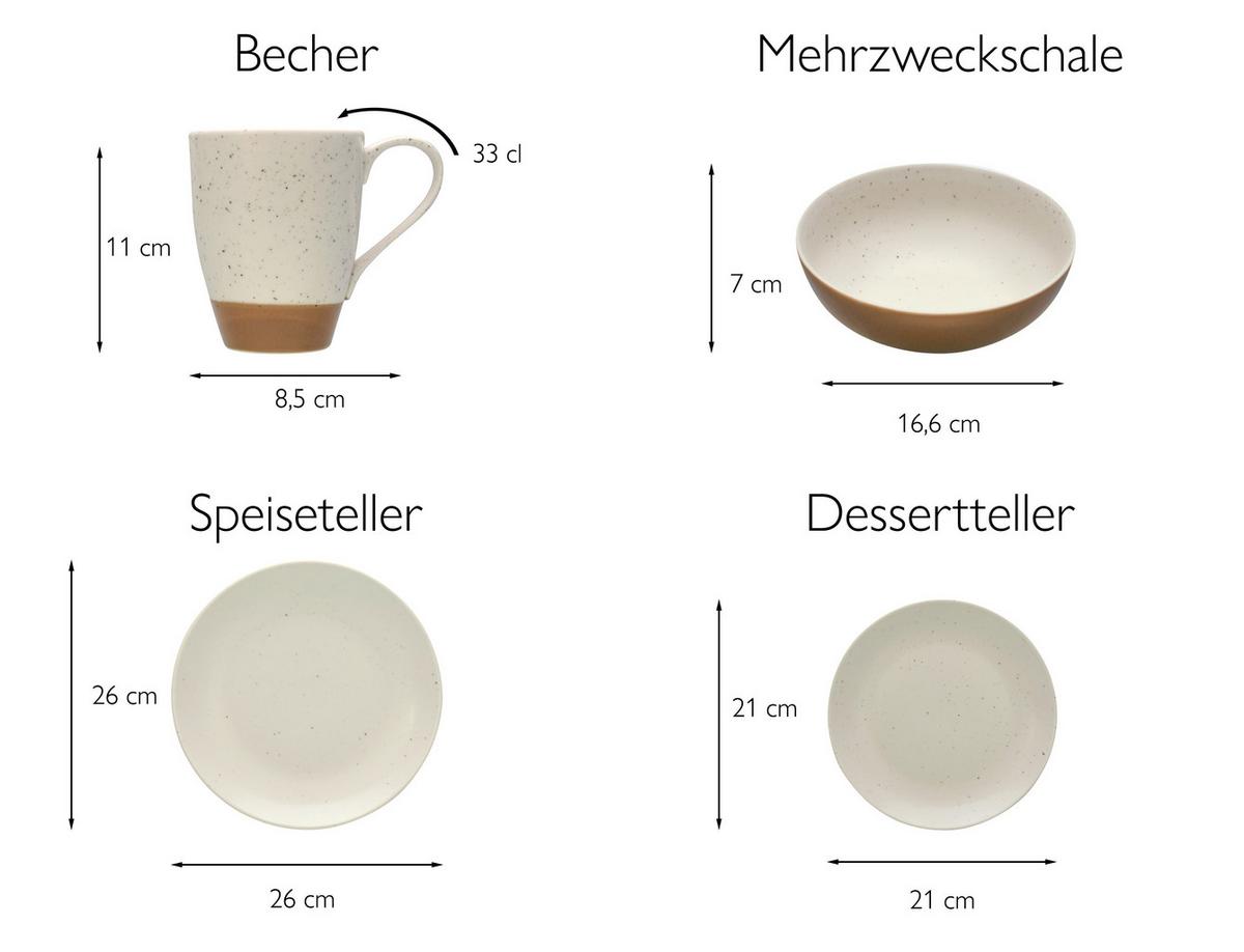 Kombiservice Dunes Keramik 4 Personen Geschirr Set - Terracotta/Weiß, Trend, Keramik (34/32/33cm) - Creatable