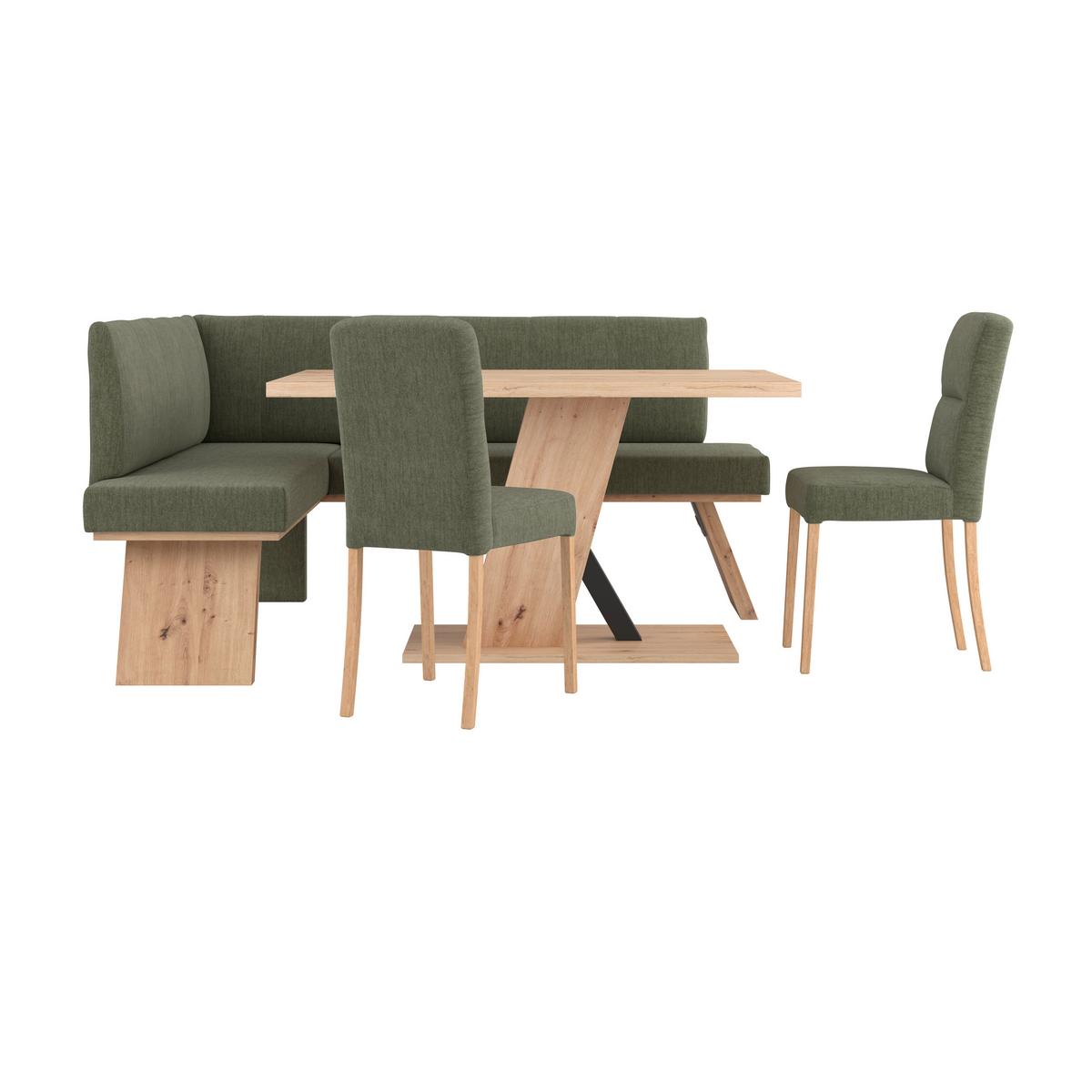 Eckbank Emma Ii Webstoff Grün, B: 150 Cm - Eichefarben/Grün, KONVENTIONELL, Holzwerkstoff/Textil (150/185cm)