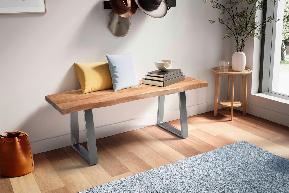 Garderobenbank Garderobenbank - Chromfarben/Hellbraun, Design, Holz (120/40/45,5cm) - MID.YOU