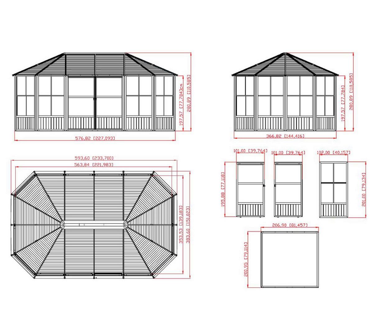 Pavillon Charleston 594x384 Cm Wetterfest Gartenpavillon - Anthrazit, Basics, Metall (594/281/384cm)
