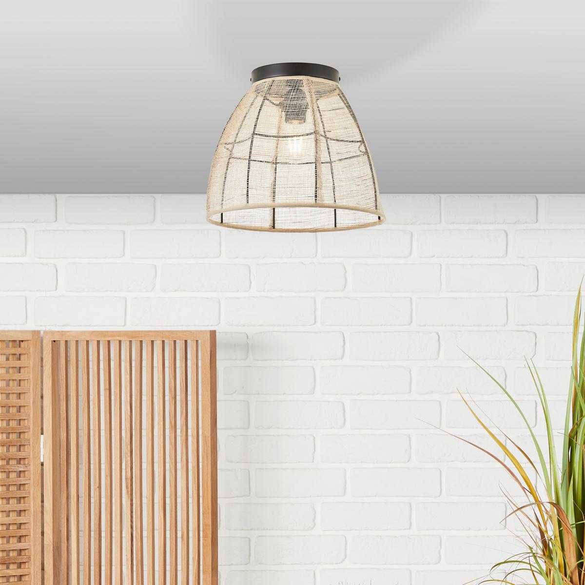 Deckenleuchte Tanah Ø 32 cm 1-Flammig - Schwarz/Naturfarben, KONVENTIONELL, Textil/Metall (32/25cm) - Brilliant