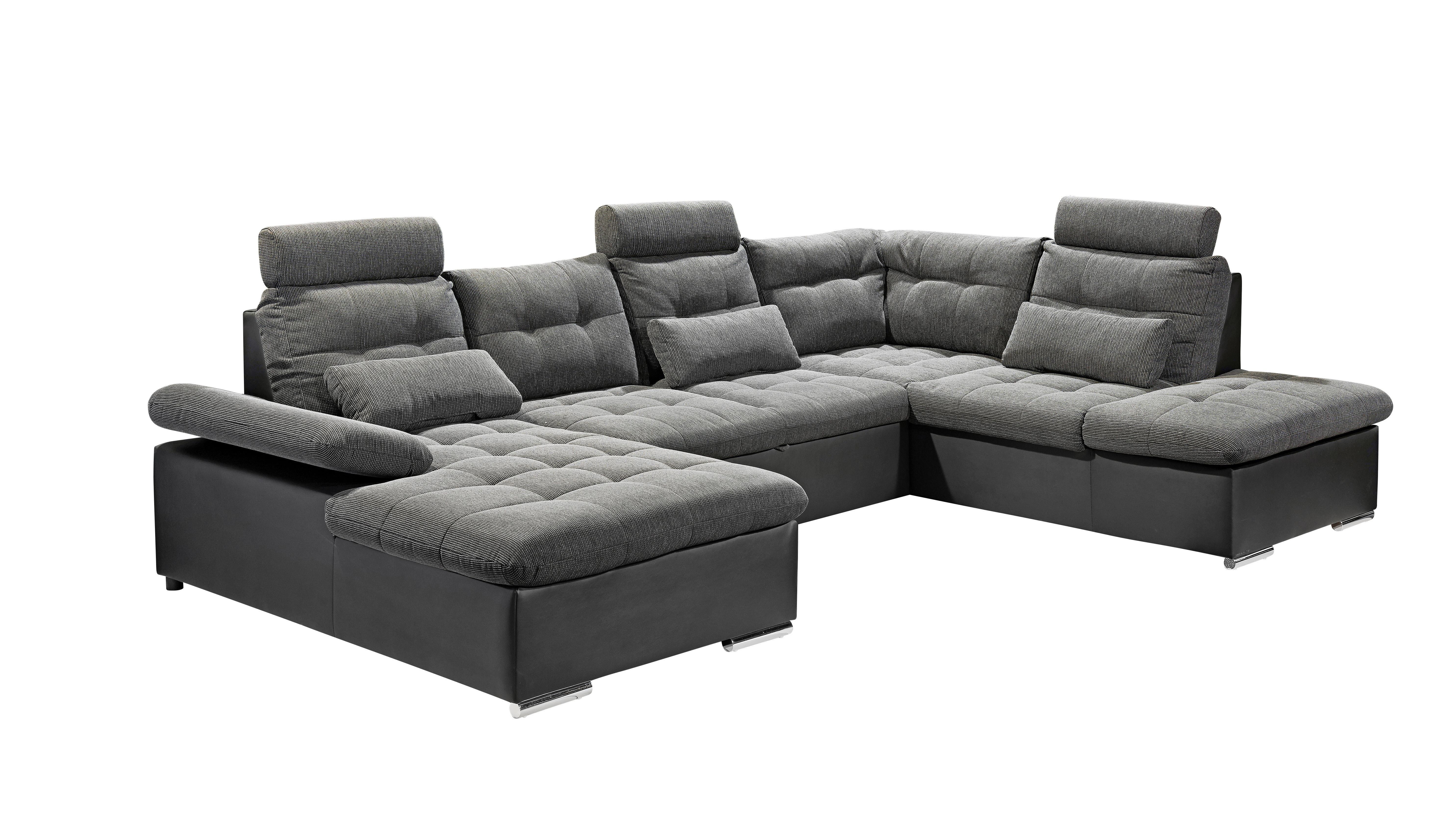 Wohnlandschaft Jakarta Mit Schlaffunktion Grau/schwarz - Chromfarben/Schwarz, Design, Textil (170/324/218cm) - MID.YOU