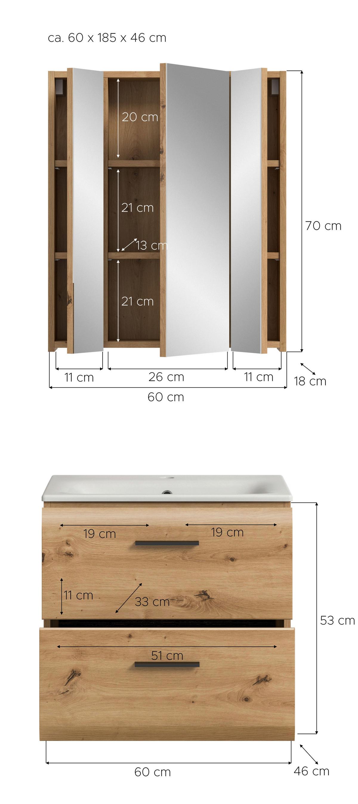 Badezimmer Ice Eiche Artisan Dekor B: 60cm - Eiche Artisan/Weiß, Basics, Keramik/Holzwerkstoff (60cm) - MID.YOU