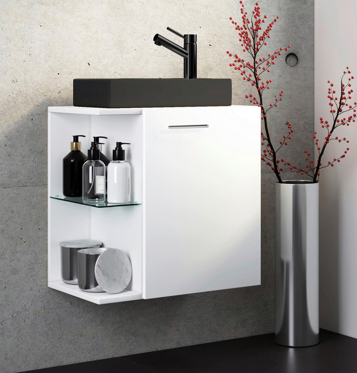 WASCHTISCHKOMBI HAUSA BL - Schwarz/Weiß, MODERN, Glas/Keramik (52cm) - MID.YOU
