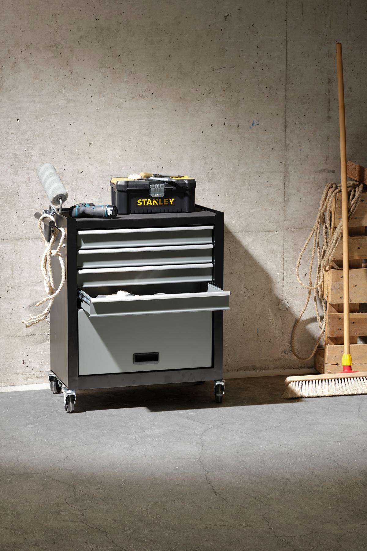 Werkstattwagen Falkon 4 Laden Verschließbar mit Rollen - Schwarz/Grau, MODERN, Metall (61,6/33/74,5cm) - Homezone