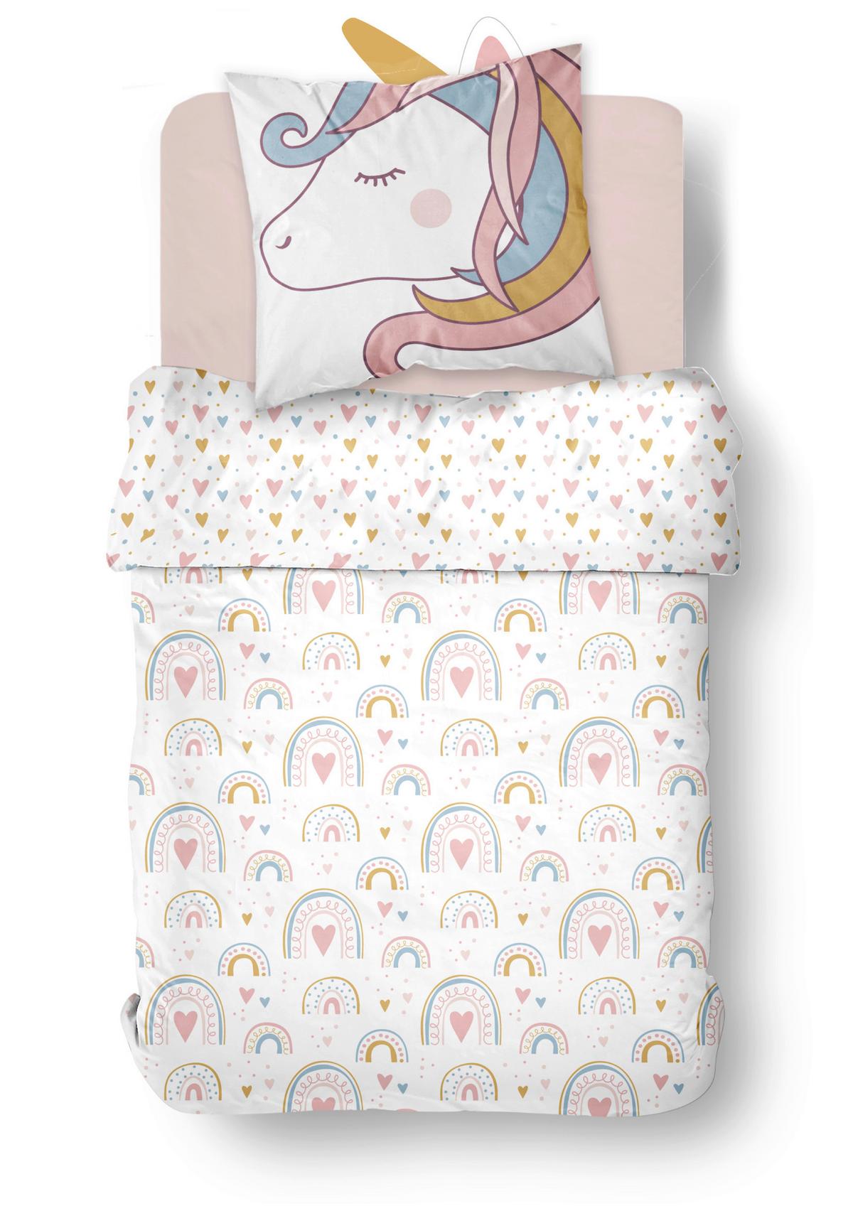 POSTEĽNÁ BIELIZEŇ UNICORN - viacfarebná/biela, textil (140/200cm)