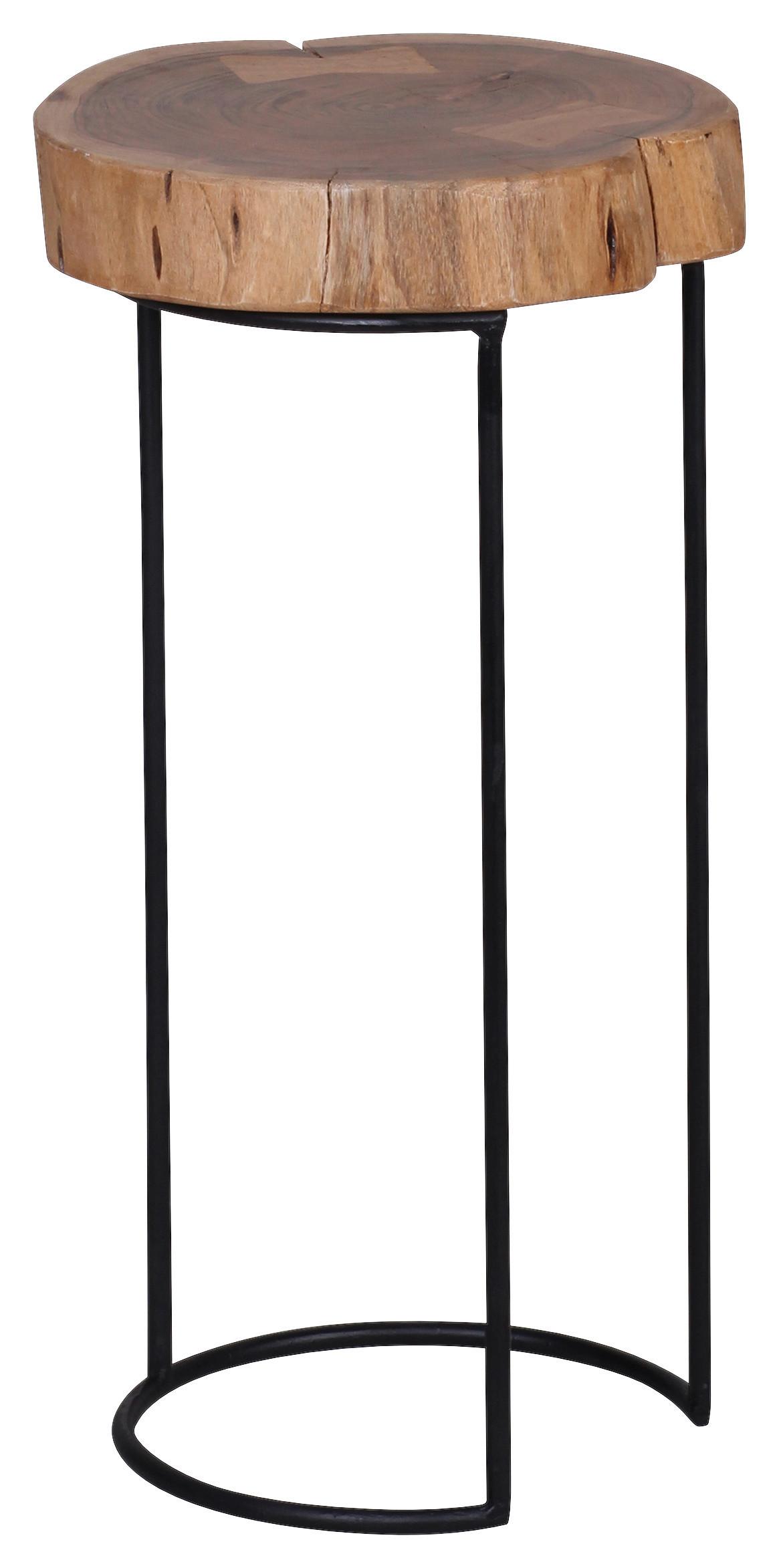 Príručný stolík Akazie masív - čierna/farba akácie, Design, kov/drevo (28/28/55cm) - MID.YOU