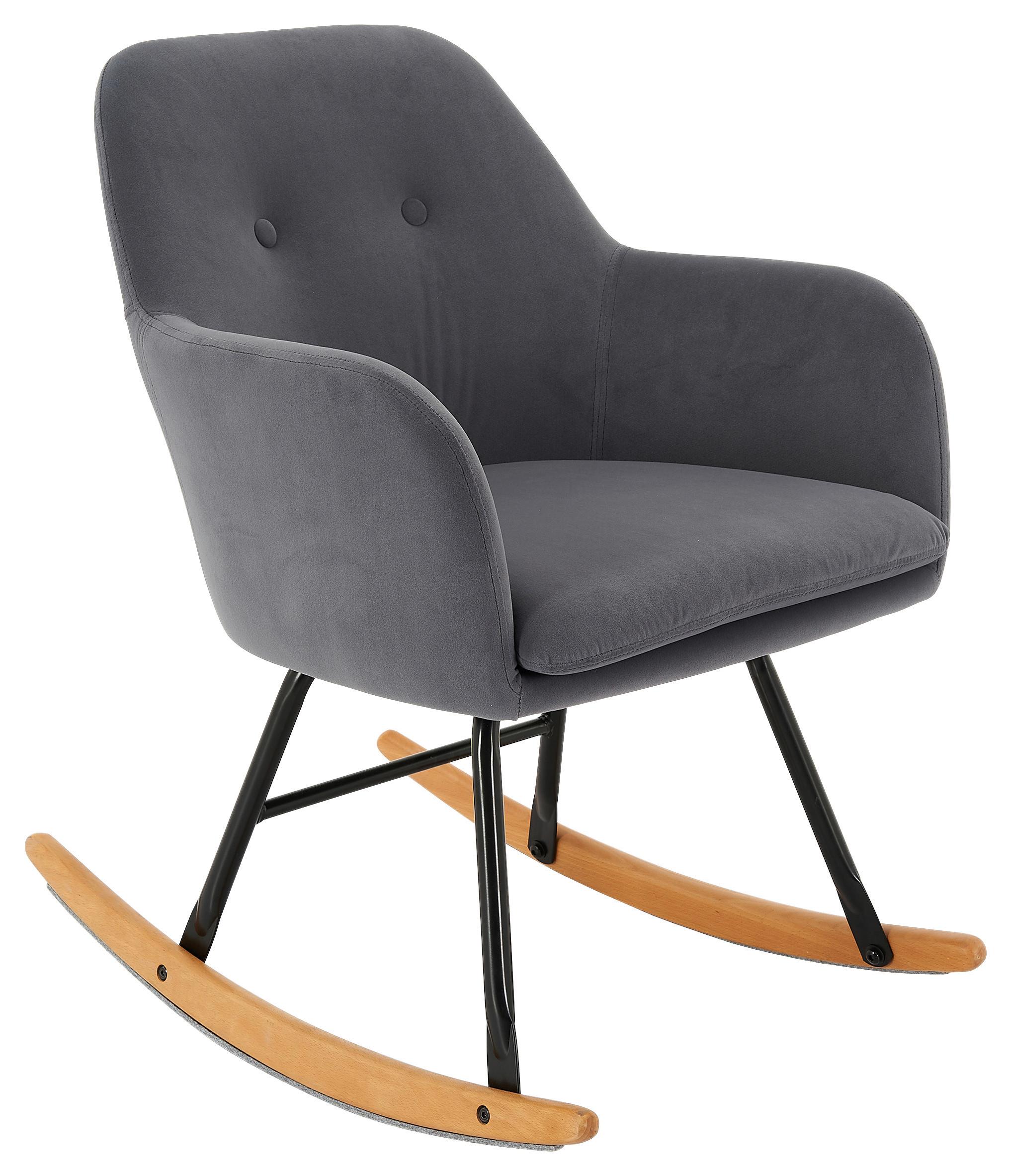 Schaukelstuhl mit Echtholzkufen Swing Samtbezug Grau - Schwarz/Naturfarben, MODERN, Holz/Textil (58/76/61cm) - MID.YOU