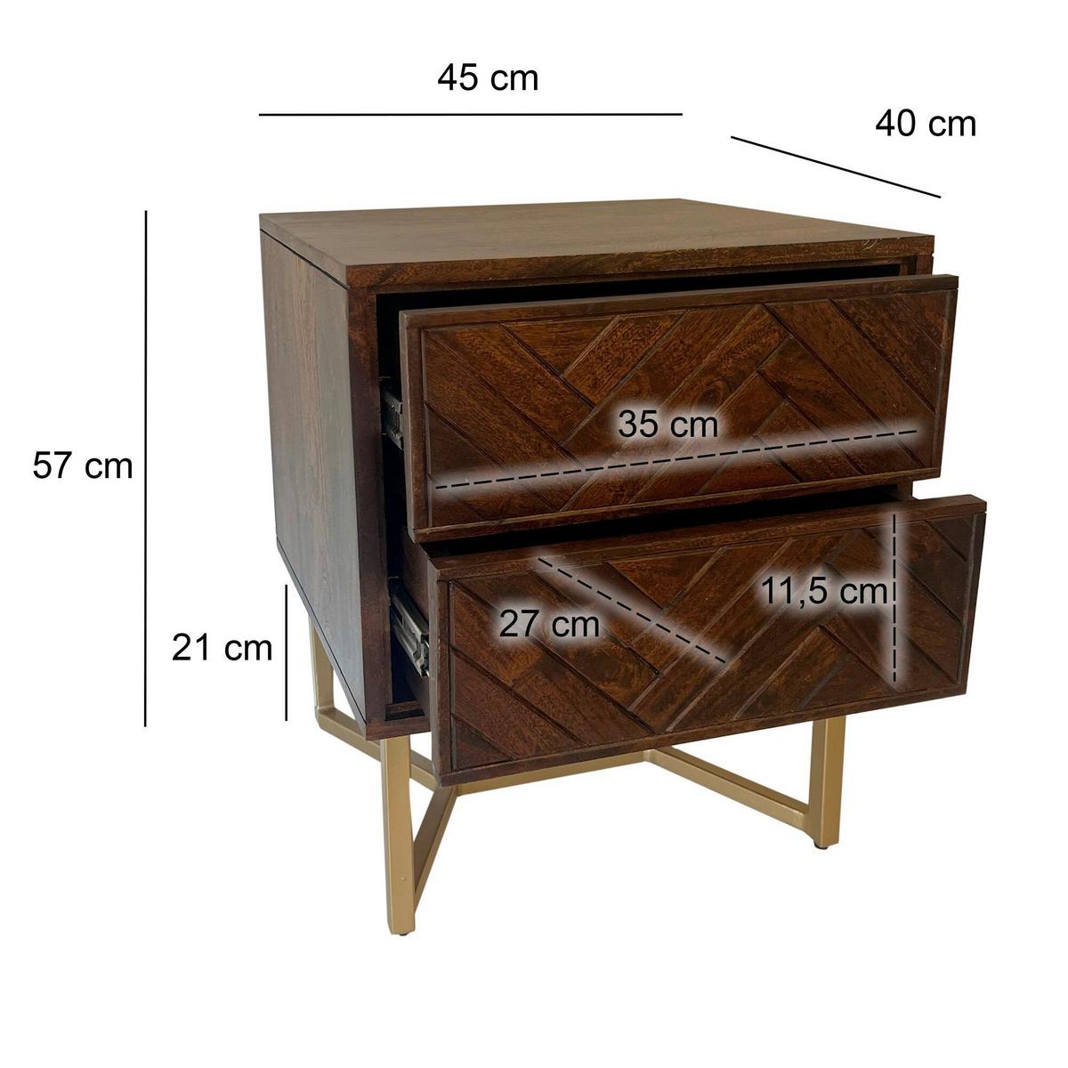 Nachttisch Dunkelbraun B: 45 cm - Dunkelbraun/Goldfarben, Natur, Holz/Metall (45/40/57cm) - Livetastic