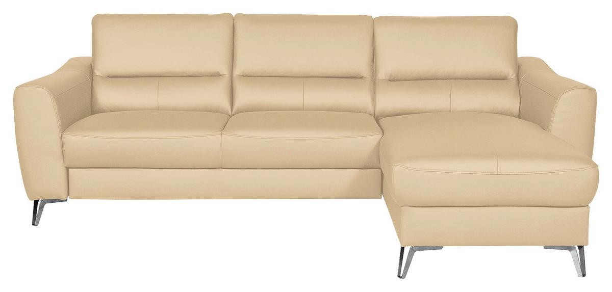 Ecksofa Santos Beige S: 241 Cm - Chromfarben/Beige, Design, Leder/Textil (241/168cm) - Livetastic