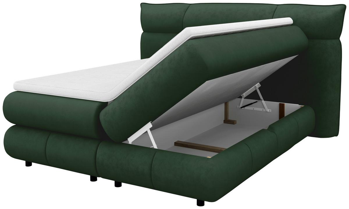 Boxspringbett Carmelo Dunkelgrün 160x200 cm H4 - Dunkelgrün/Schwarz, Trend, Textil (160/200cm)