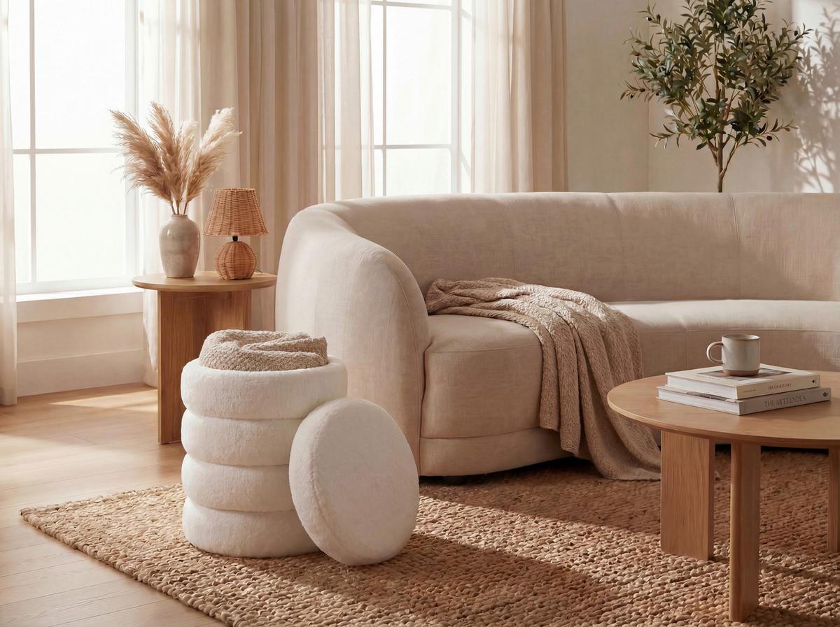 Taburet, š: 40 cm - krémová, Design, textil (40/45/40cm) - Livetastic