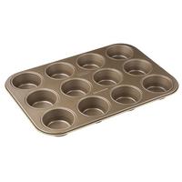 Muffinform LxBxH: 38,5x26,5x3 cm mit Antihaftbeschichtung - Goldfarben, Metall (38,5/26,5/3cm)