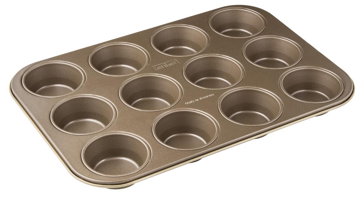Muffinform LxBxH: 38,5x26,5x3 cm mit Antihaftbeschichtung - Goldfarben, Metall (38,5/26,5/3cm)