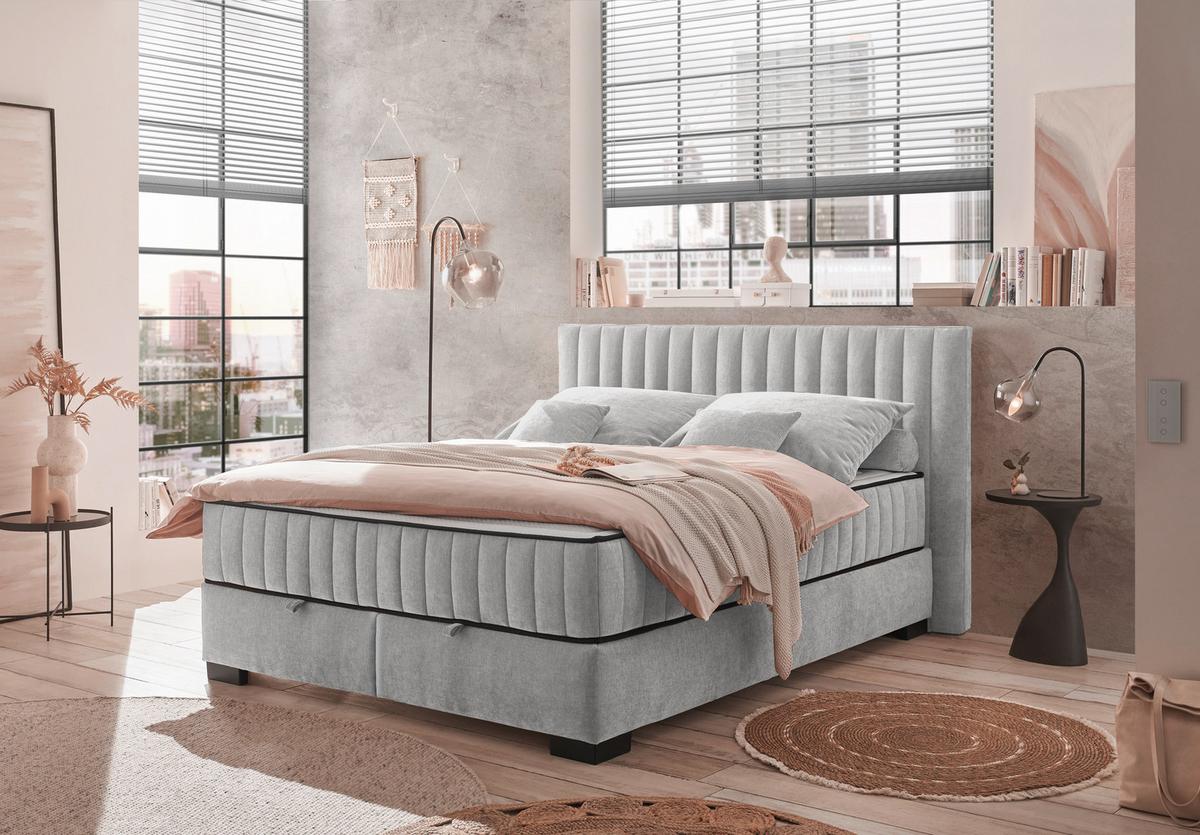 Boxbett Nagol C - Hellgrau/Schwarz, MODERN, Holzwerkstoff/Textil (160/200cm) - MID.YOU