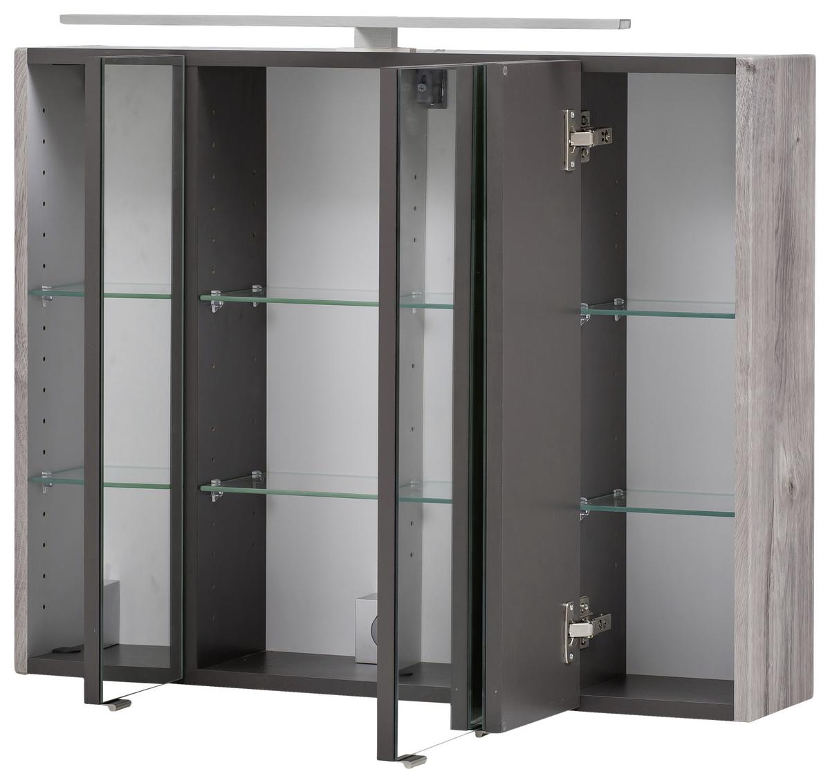 Badmöbel-Set 3-Tlg. inkl. LED Stockholm 80cm Grau - Eichefarben/Grau, KONVENTIONELL, Glas/Holzwerkstoff (80cm) - Held
