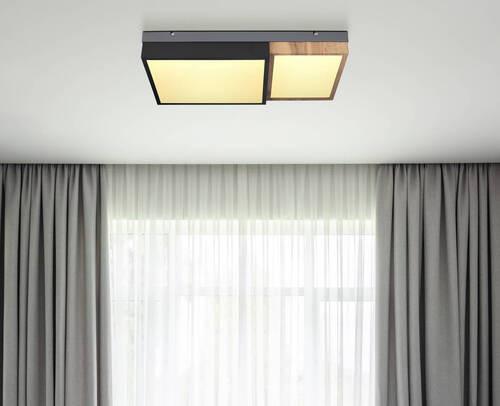 Led Mennyezeti Lámpa 67286-30 - fekete/opál, Natur, műanyag/faalapú anyag (65/35/9cm) - Globo