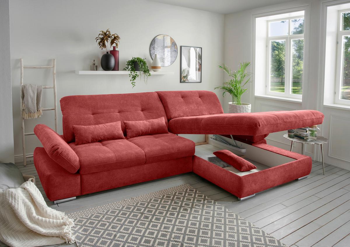 Ecksofa Dalida Rot S: 300x196 cm - Chromfarben/Rot, MODERN, Textil (300/196cm) - Livetastic