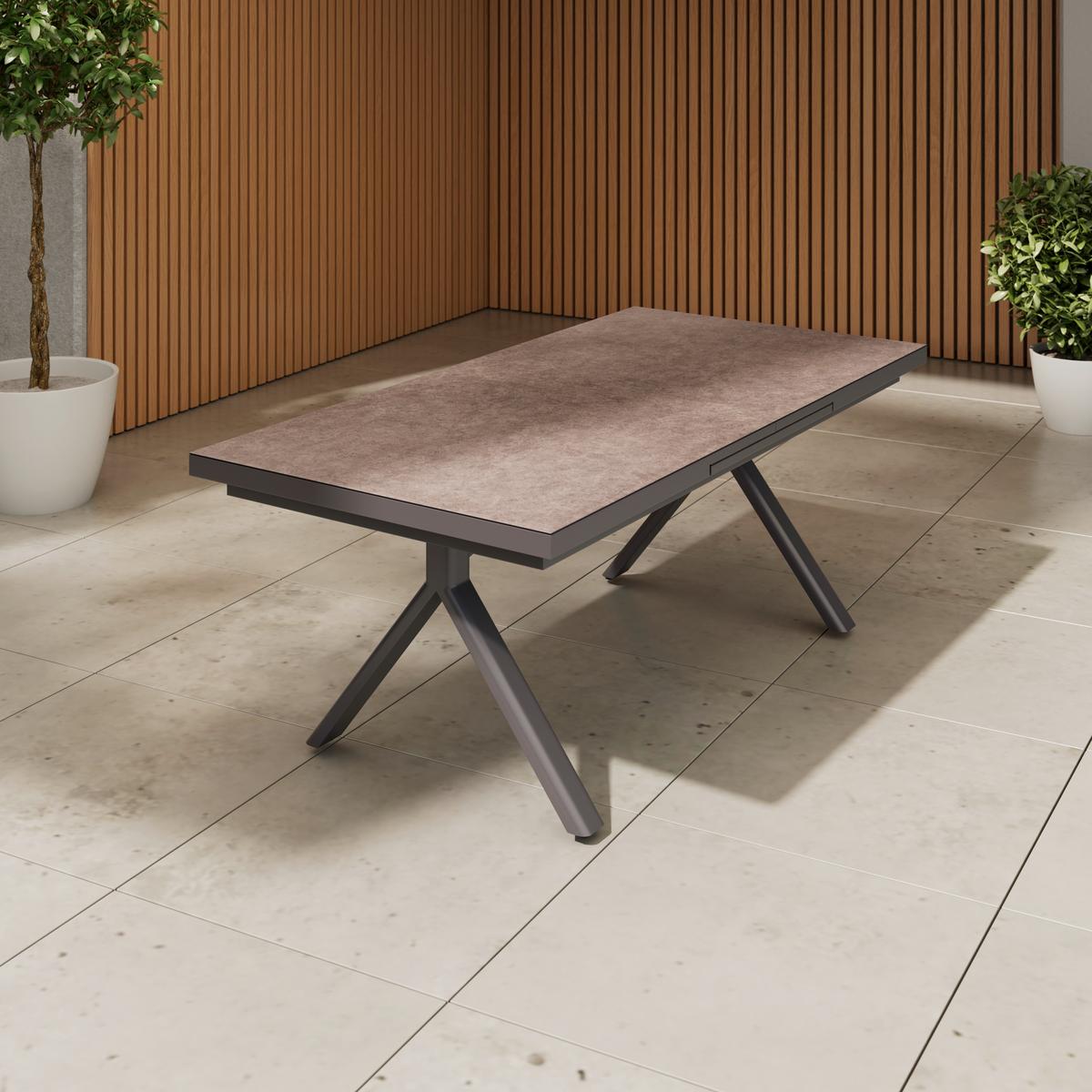 ZÁHRADNÝ STÔL DUBLIN - tmavosivá, Basics, kov/sklo (240/100/76cm)