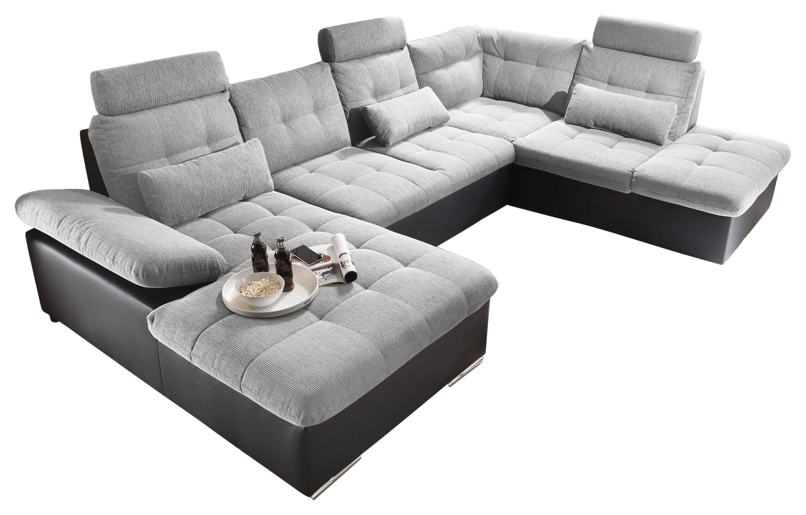 Wohnlandschaft Mit Schlaffunktion Jakarta - Silberfarben/Schwarz, MODERN, Holzwerkstoff/Textil (170/324/218cm) - MID.YOU