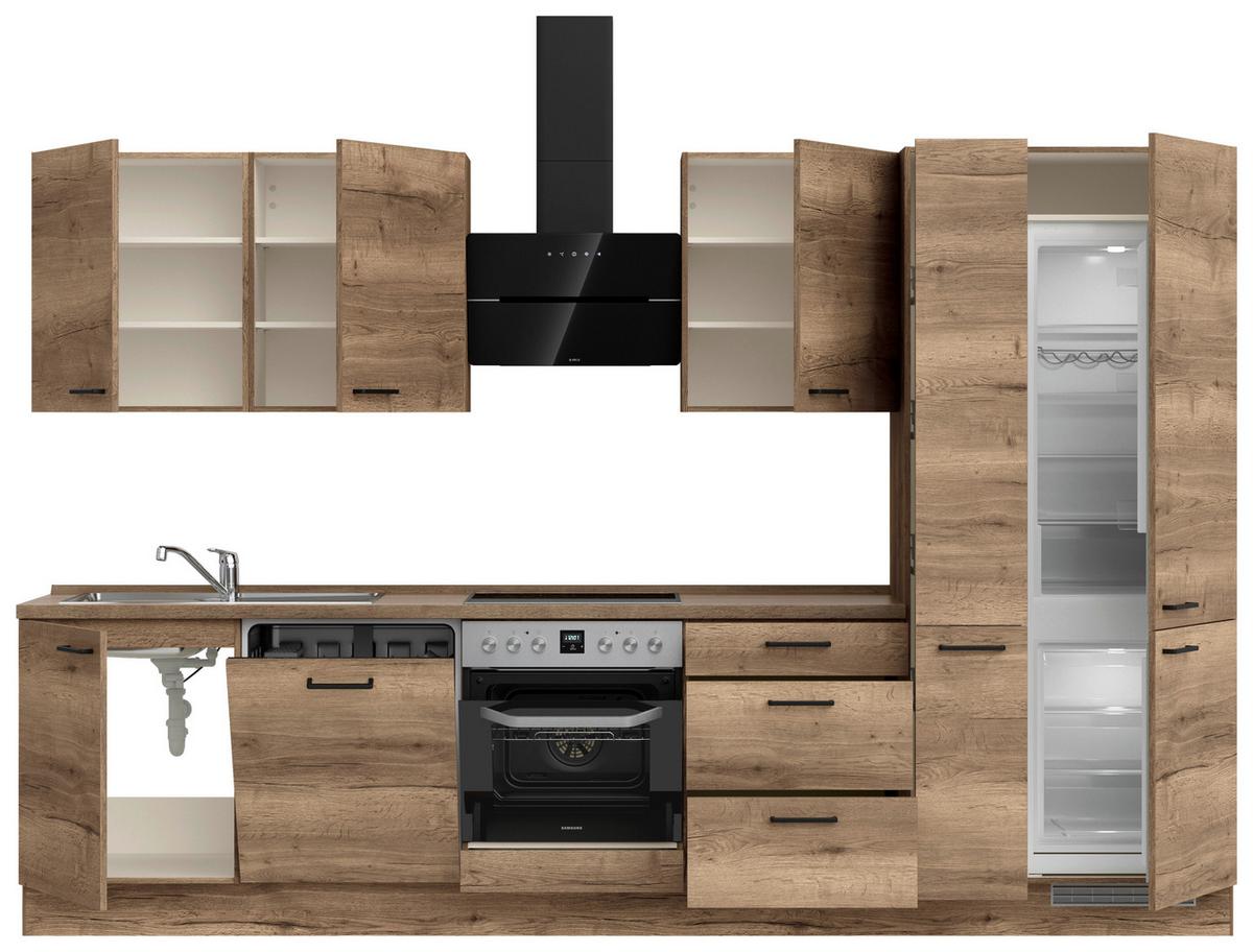 Kuchyňská linka 330 cm, dekor dub Havanna - černá/tmavý dub, Moderní, kov/kompozitní dřevo (330cm) - Nobilia
