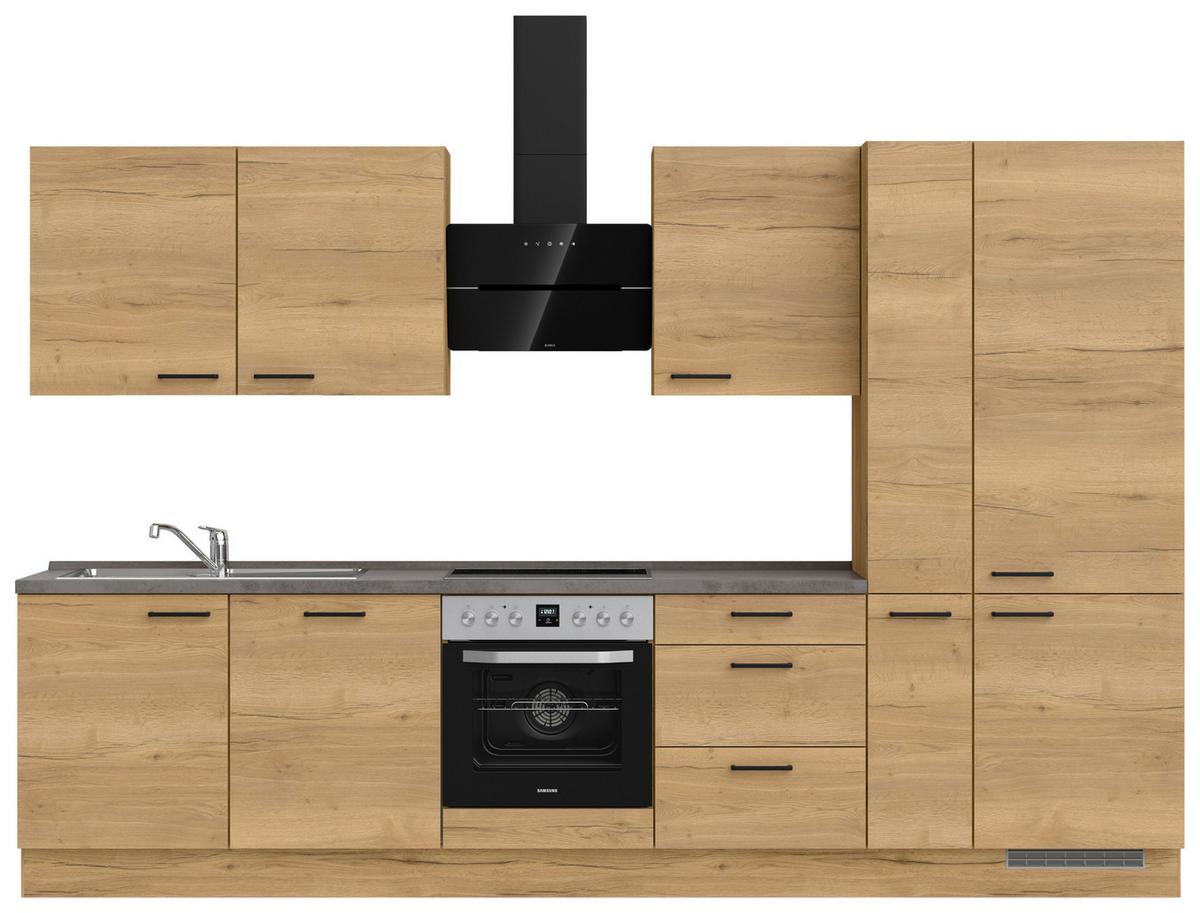 Kuchynská linka 330 cm, dub Sierra - čierna/farba duba, Modern, kov/kompozitné drevo (330cm) - Nobilia