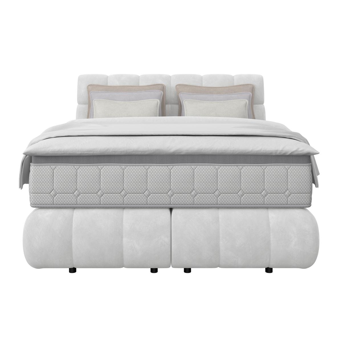 Boxspringbett Nobu Hellgrau, Lf: 140x200 Cm - Hellgrau/Schwarz, Trend, Holz/Textil (140cm)