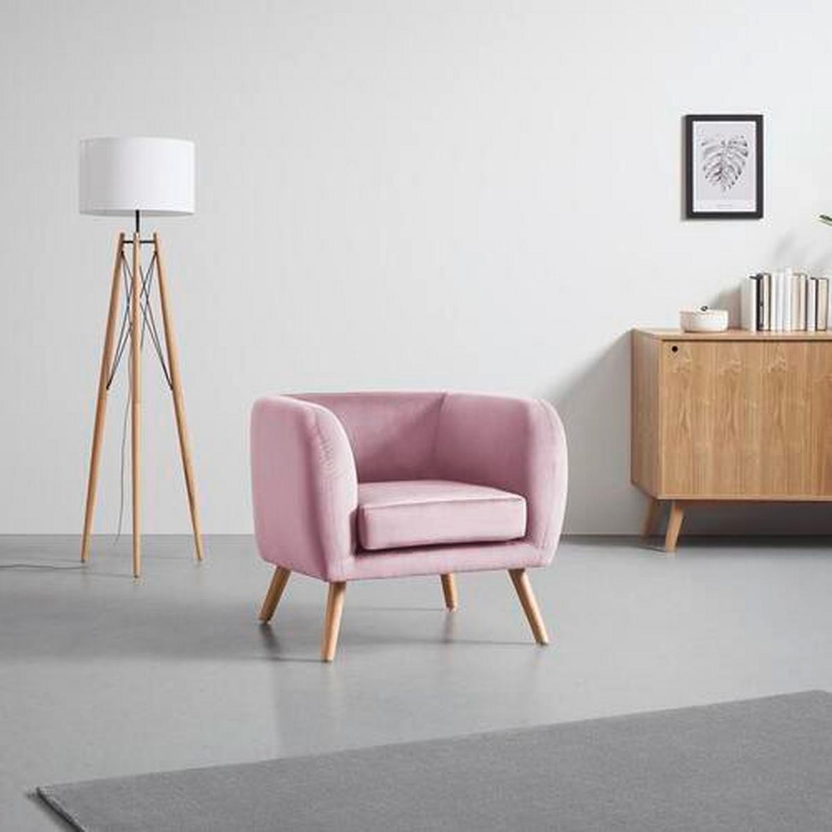 Relaxační křeslo BRUNO, růžový samet - růžová/barvy dubu, Moderní, dřevo/textil (79/69/75cm) - Modern Living