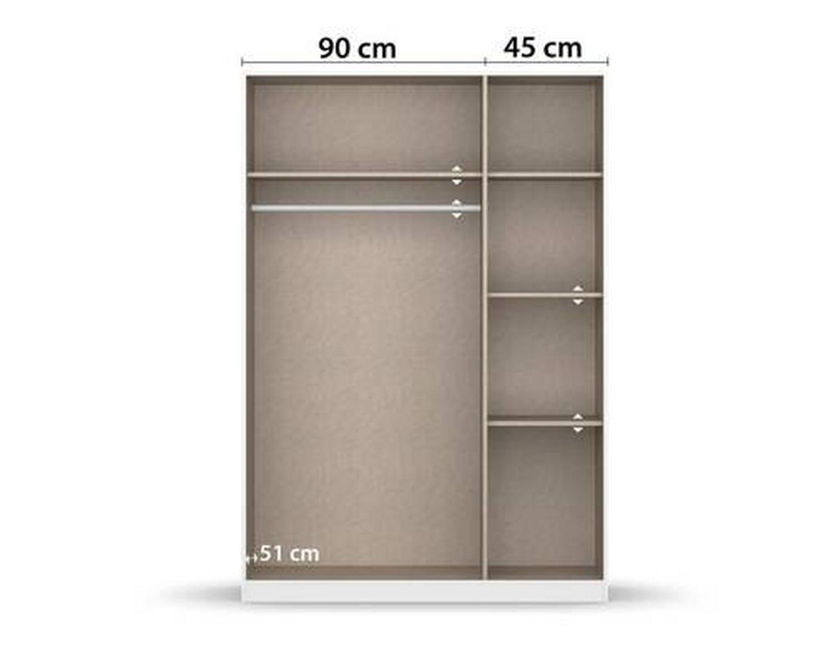Drehtürenschrank 136 Cm Berlin Weiß/grau - Weiß/Grau, MODERN, Holzwerkstoff (136/210/54cm) - Rauch Möbel