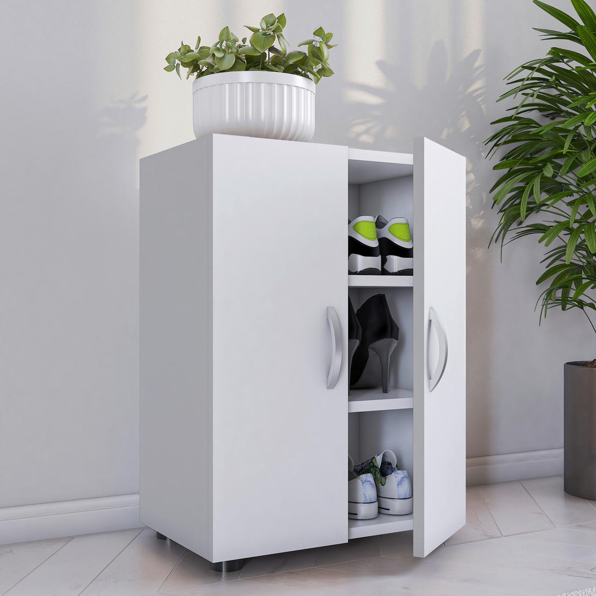 Skrinka na topánky ULAS biela - sivá/biela, Modern, kov/kompozitné drevo (49/74/30cm) - MID.YOU