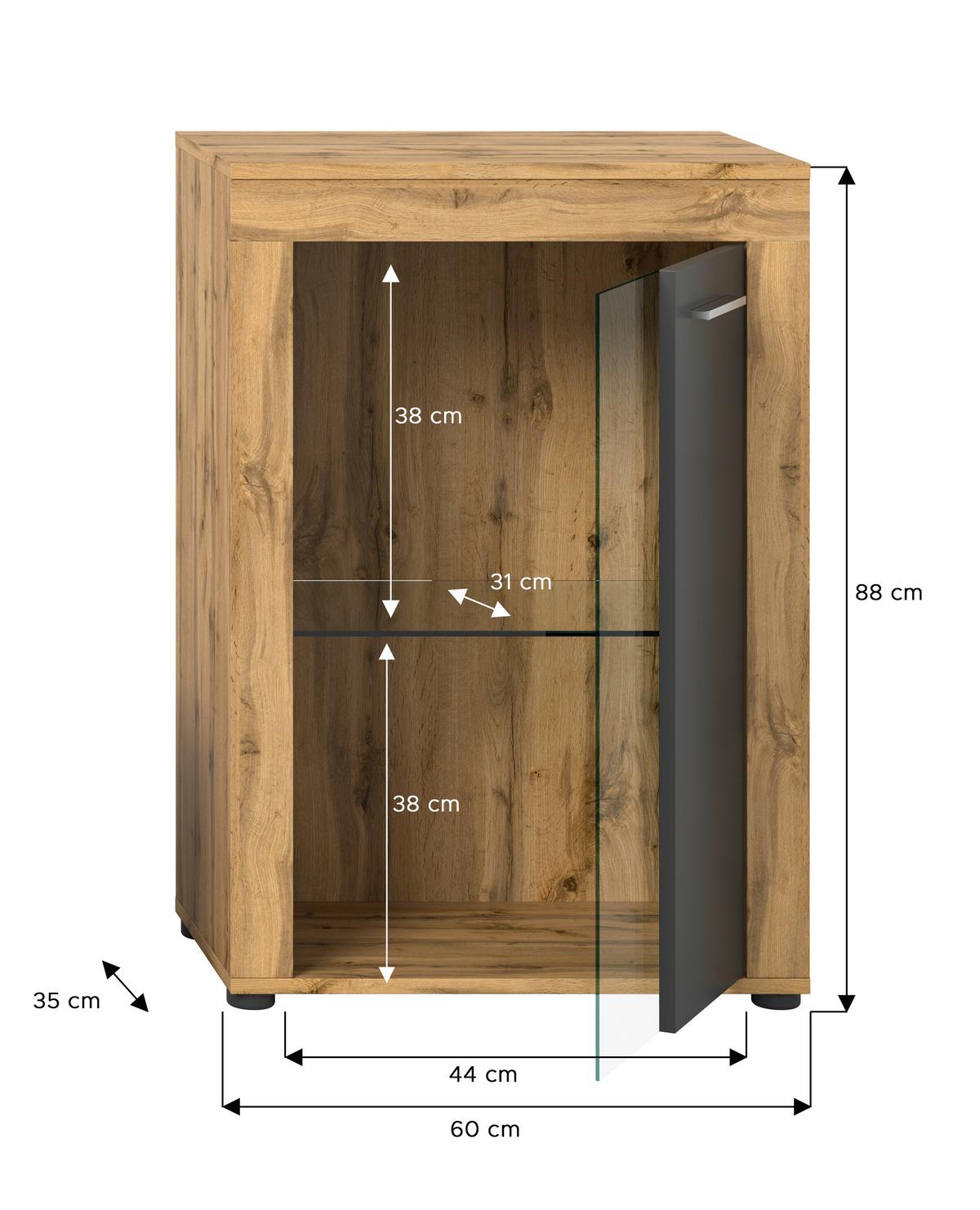 Vitrine Jam Anthrazit/eiche Dekor B: 86 Cm - Anthrazit/Eiche Wotan, Design, Glas/Holzwerkstoff (86/60/35cm) - MID.YOU