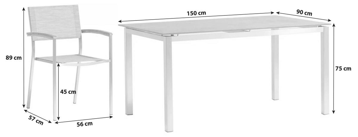 Gartengarnitur 5-Tlg. Skye Metall/Textil - Platinfarben/Braun, Basics, Holzwerkstoff/Textil (150/75/90cm) - Gardenson