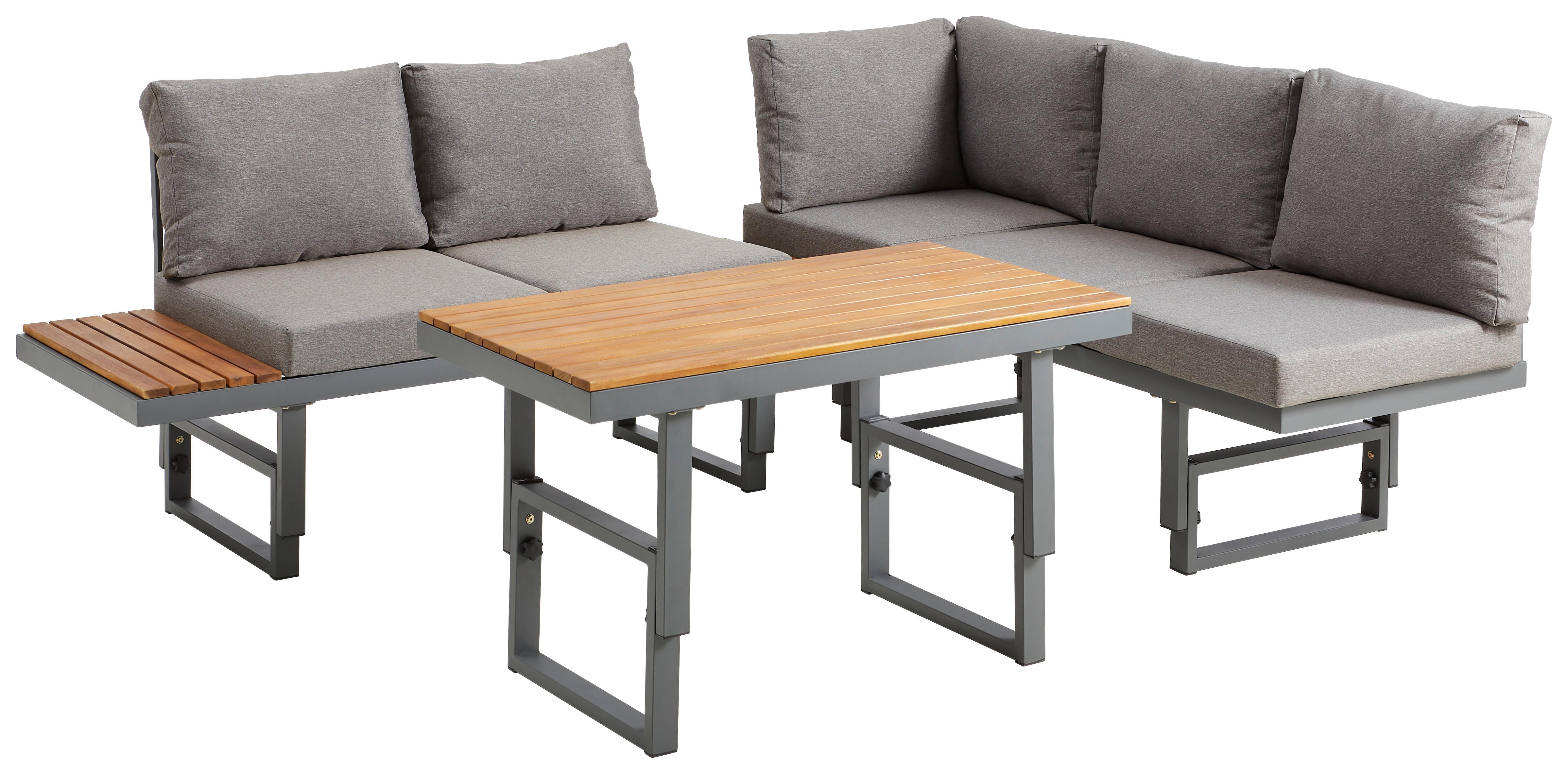 Loungegarnitur 3-Tlg Paris Aus Akazienholz/Stahl mit Kissen - Grau/Teakfarben, MODERN, Holz/Metall (240/177/42/51cm) - Beldano