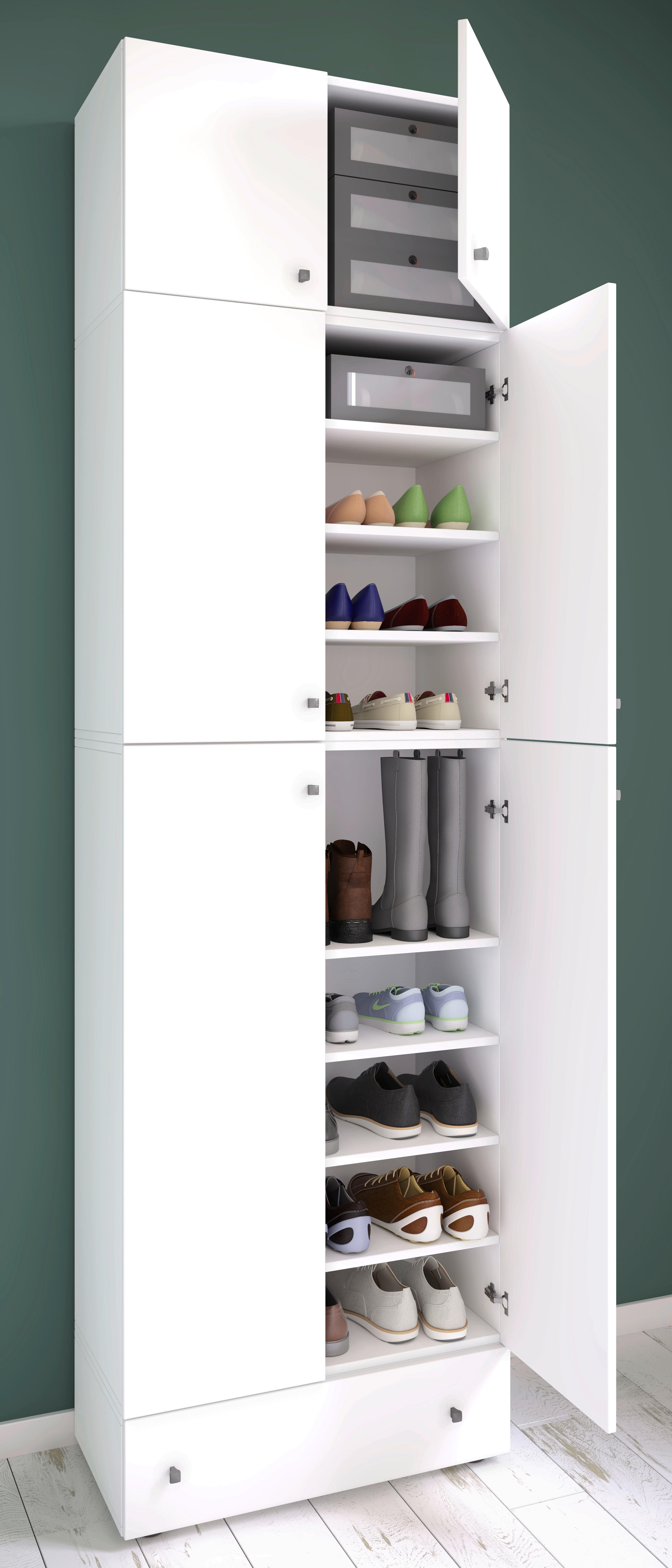 Botník Lona XXL, s nástavcem a zásuvkou - bílá/šedá, Moderní, kompozitní dřevo/plast (70/240/39cm) - MID.YOU