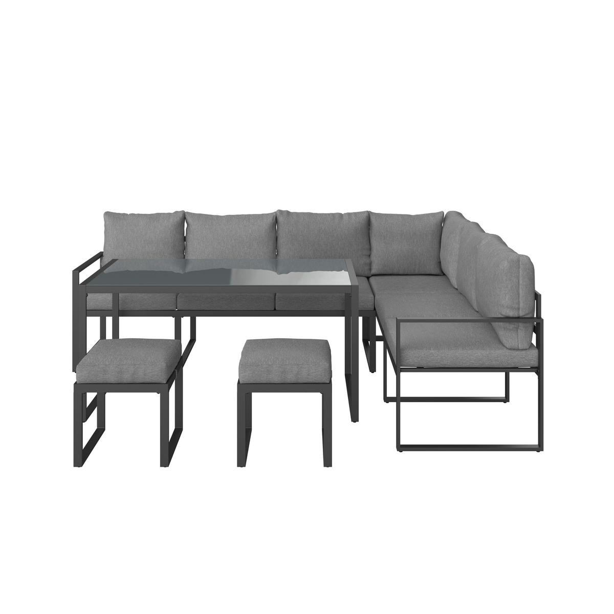 Lounge-garnitúra Leon - szürke, Modern, Üveg/fém (239/176cm) - Beldano