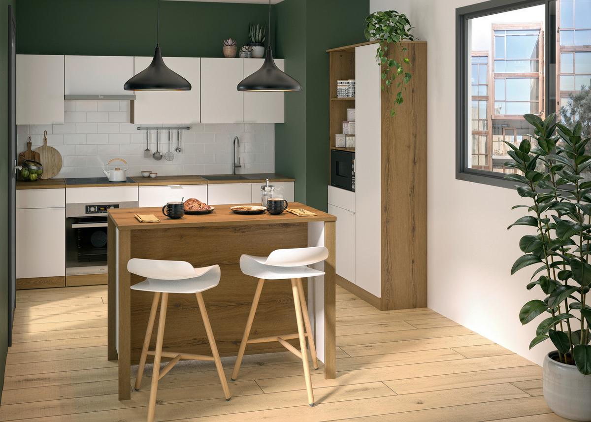 Kücheninsel Eden Eiche Dekor Helvezia, B: 120cm - Eichefarben/Weiß, Basics, Holzwerkstoff (120/93/65cm) - MID.YOU