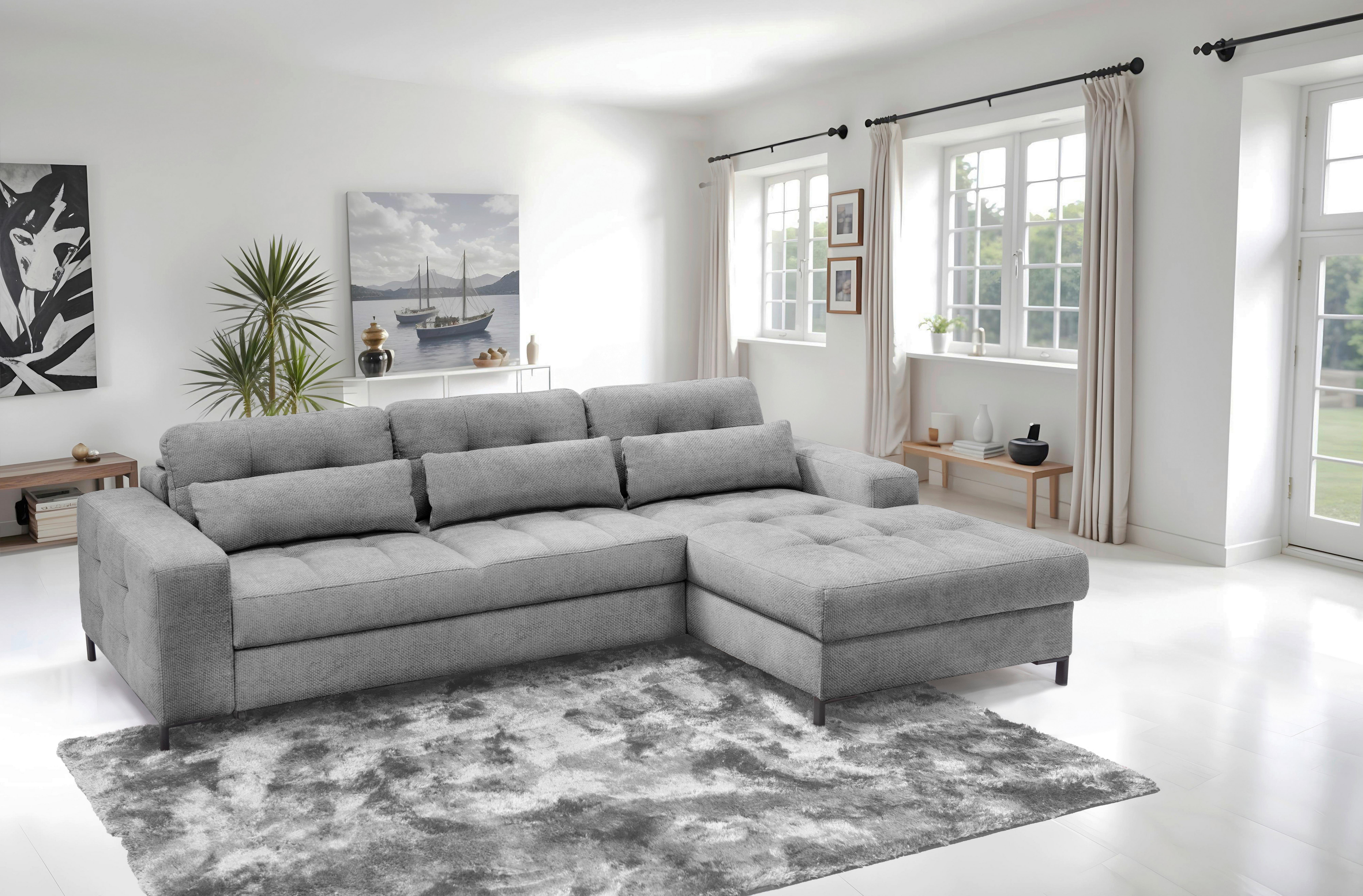 Ecksofa Bonito Grau, Schenkel: 255x176 cm - Schwarz/Grau, Design, Textil (260/176cm) - Livetastic