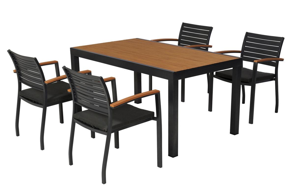 Gartentischgruppe 5-teilig. inkl. Sitzkissen - Graphitfarben/Naturfarben, KONVENTIONELL, Kunststoff/Textil (55/84/61cm) - Gardenson