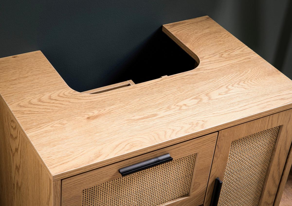 Waschbeckenunterschrank Eichefarben, B: 60 Cm - Eichefarben/Schwarz, Design, Holzwerkstoff (60/60/40cm) - MID.YOU