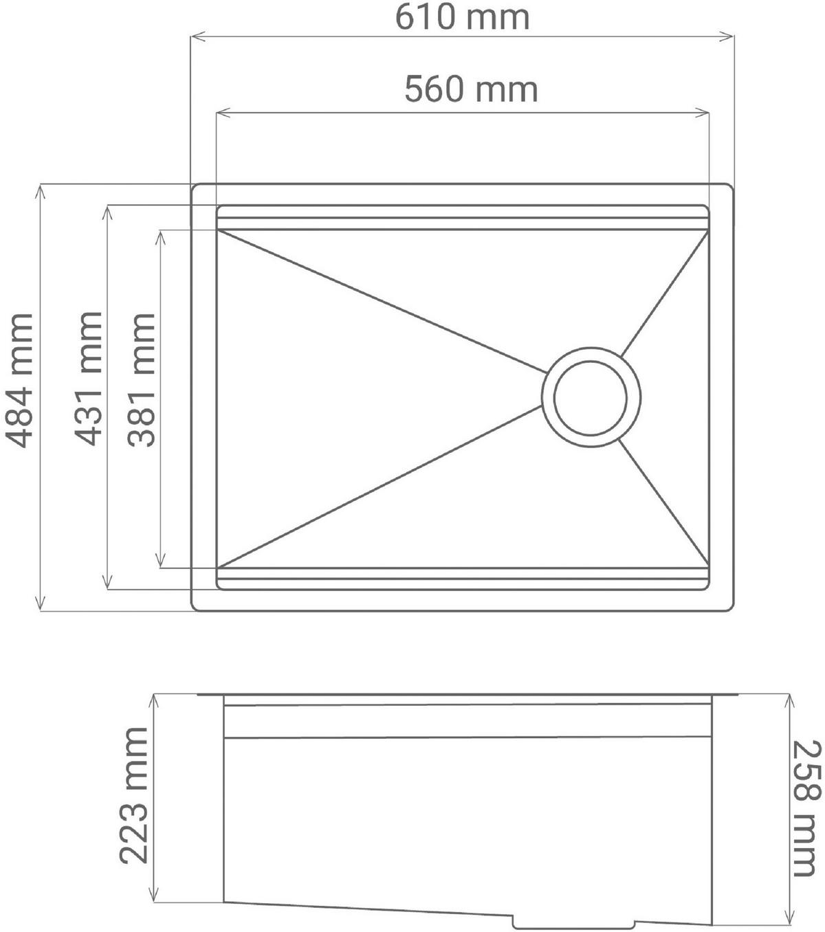 Spüle San Diego Edelstahl 61x25,8 Cm - Edelstahlfarben, Basics, Metall (61/25,8/48,4cm) - Respekta