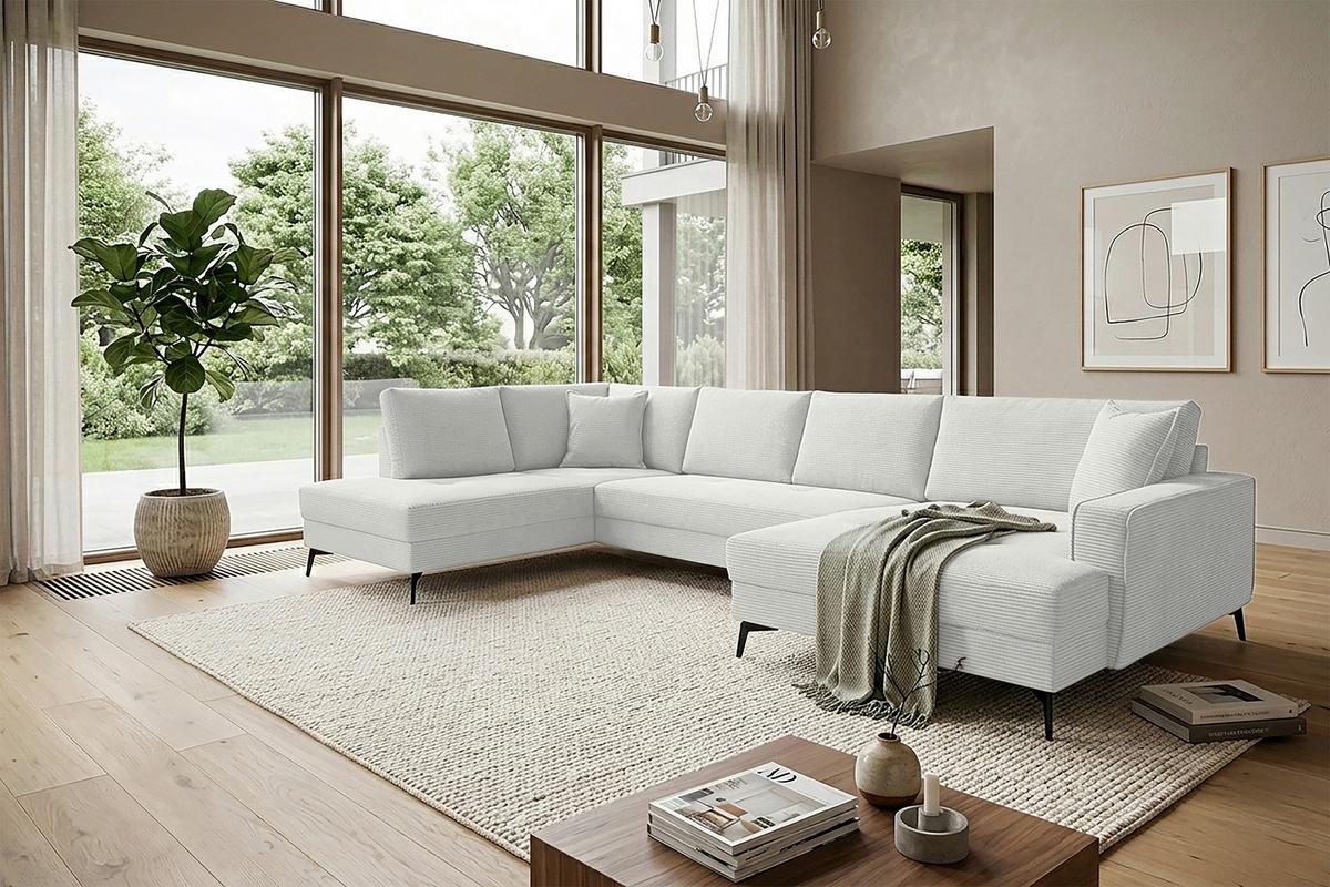 Wohnlandschaft Zero Cremeweiß U-Form 195x362x173cm - Creme/Schwarz, Trend, Textil (195/362/173cm)