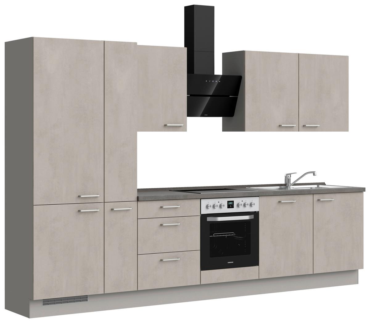 Kuchynská linka 330 cm, šedý betón/ kamenná šedá - sivá/farba ušľachtilej ocele, Modern, kov/kompozitné drevo (330cm) - Nobilia