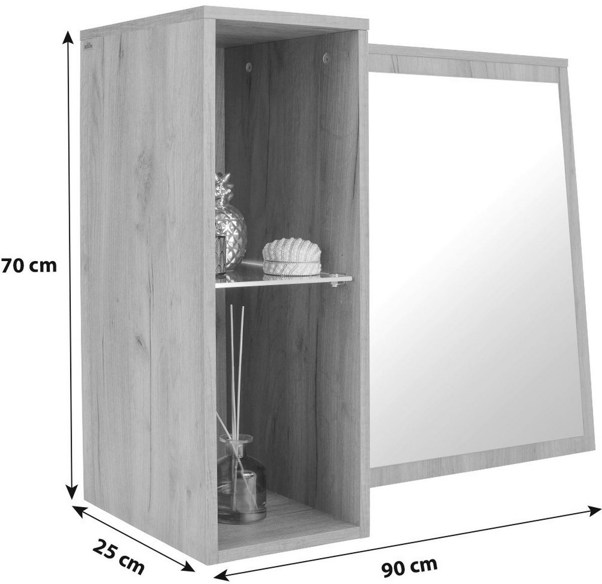 Spiegelelement Avensis New Eiche Dekor Mit 2 Ablagen - Eichefarben, KONVENTIONELL, Glas/Holzwerkstoff (90/70/25cm) - Luca Bessoni