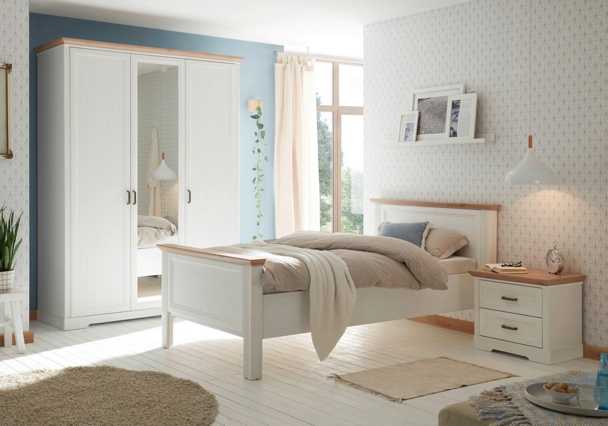 Bett Landhaus-stil 140x200 Jasmin Ii Weiß/eiche Artisan - Schwarz/Weiß, LIFESTYLE, Holzwerkstoff