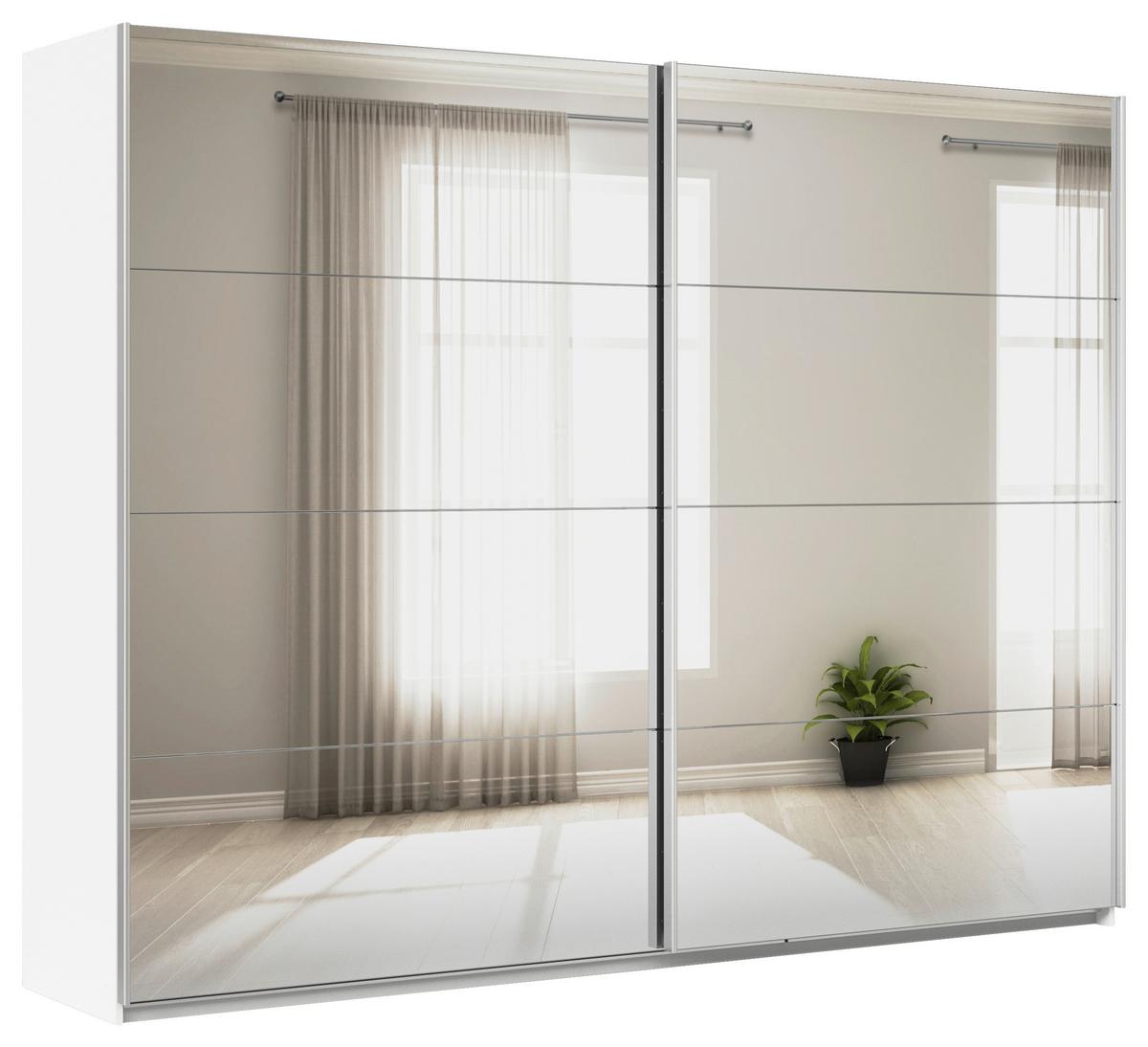 Schwebetürenschrank Mit Spiegel B: 271cm Feldkirch - Silberfarben/Weiß, MODERN, Glas/Holzwerkstoff (271/210/62cm)