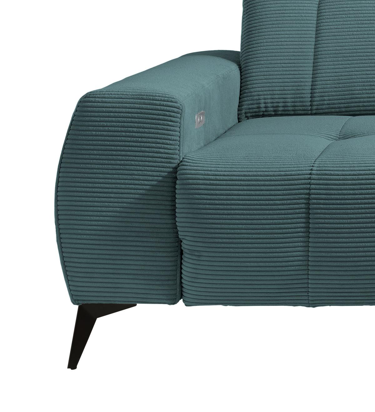 Ecksofa mit USB Anschluss Sano, Petrol, S: 261x200 cm - Petrol/Schwarz, MODERN, Textil (261/200cm) - Livetastic