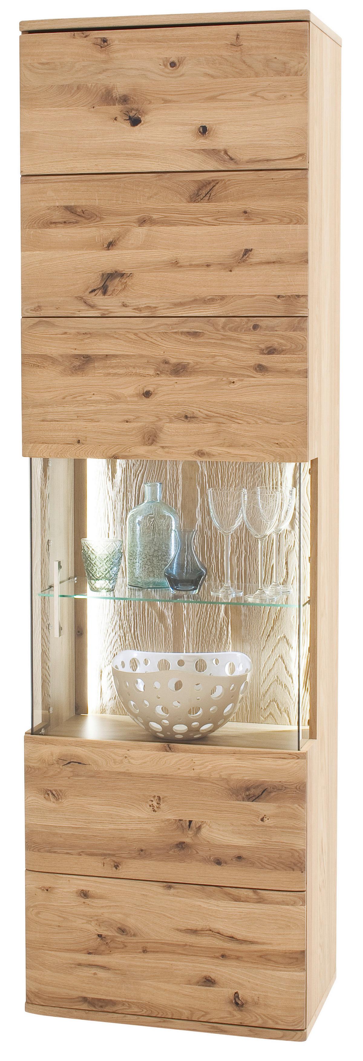 Vitrine Santori B: 60 Cm Teilmassiv Eichefarben - Eichefarben/Schwarz, Design, Glas/Holz (60/208/37cm) - Livetastic